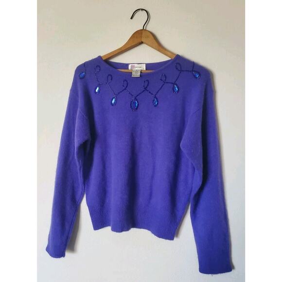 VTG 1980s Prophecy Glitz Sweater Sz S PURPLE Embellished Lambswool Angora Classy - Picture 5 of 10
